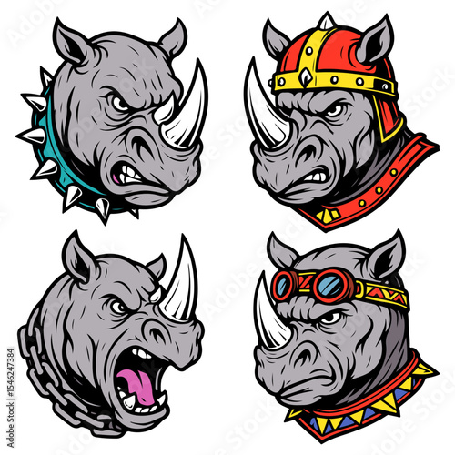 Rhino mascot face collection,vector illustration