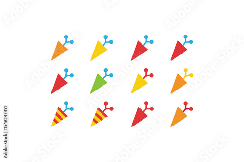 different party popper icon sets on white 