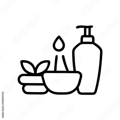 Spa set with candle, lotion, and plant in minimalist style  