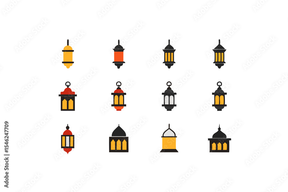 different ramadan lantern icon sets on white different ramadan lantern icon sets on white