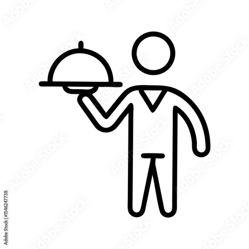 Waiter holding cloche tray in minimal line art style  