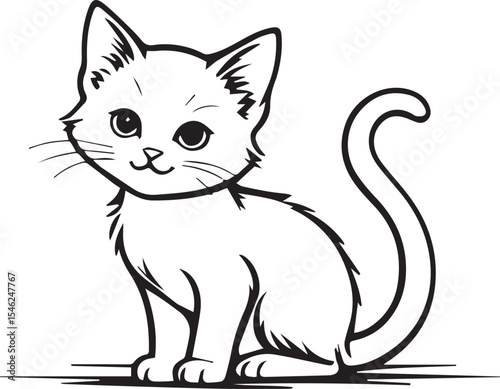 Cute Kitten in Monochrome: An adorable monochrome illustration of a sweet kitten, showcasing its playful charm and innocent gaze.