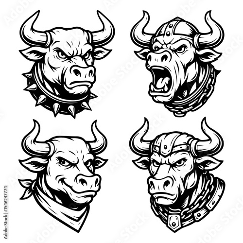 Cow mascot face collection,vector illustration