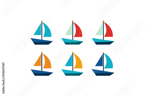 different sailing boat icon sets on white 