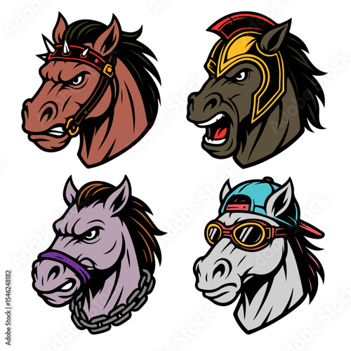 Horse mascot face collection,vector illustration