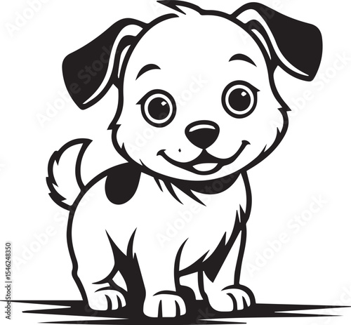 Adorable Puppy Cartoon: A charming cartoon illustration of a happy puppy with big eyes and playful spots. Perfect for children's books, cards, and websites.