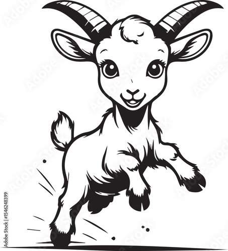 Whimsical Goat in Joyful Leap: An illustration captures a delightful, playful goat mid-leap, embodying the spirit of freedom and youthful energy.