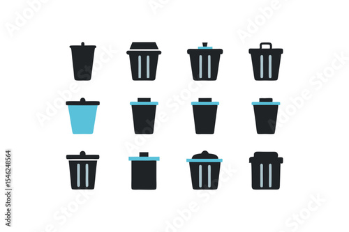 different trash bin icon sets on white 
