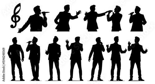 silhouette collection of people singing , vector illustration