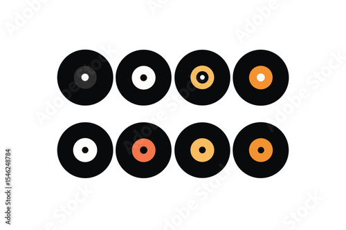 different vinyl record icon sets on white 