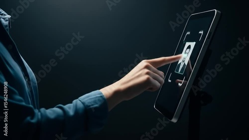 Woman Uses Facial Recognition on Tablet