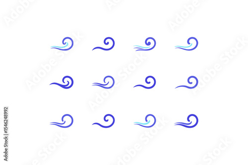 different wind blowing icon sets on white 