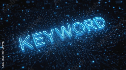 Digital circuit design with glowing text representing 