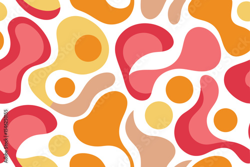 Retro Style Organic Shapes Pattern in Orange, Pink, and Yellow on White