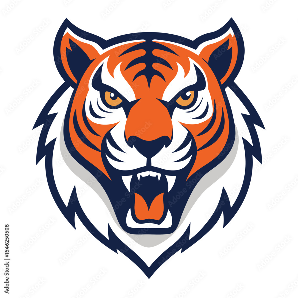 Fototapeta premium Roaring Tiger Head Illustration Bold Orange and Blue Sports Mascot Design