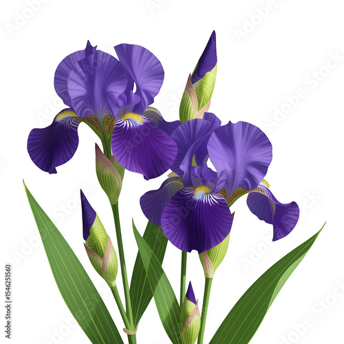 Violet Iris, Elegant Graphic on Transparent Background.