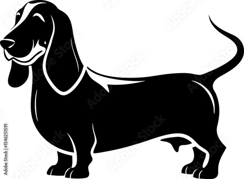 Basset Hound  black silhouette vector icon 
