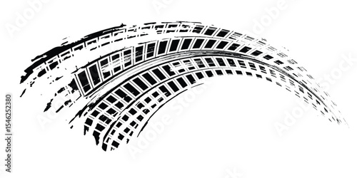 Tire trace track. Abstract wheels braking distances, tread silhouettes brushes. Isolated car or motorcycles vector trails