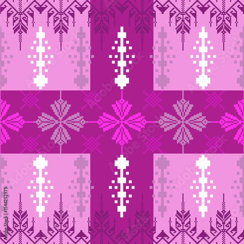 Pixel, Pastel Geometric Floral Tile Seamless Pattern for carpet, print, wrap, decorative, illustration, Fabric, Wallpaper, Ceramics. 

