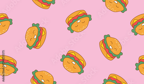 Cute burger pattern background vector design