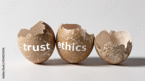 Cracked eggshells with trust and ethics words