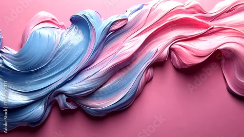Pink and Blue Creamy Paint Swirls: Abstract Art Motion Background, Decorative Design