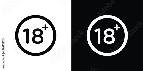 18 Plus icon in black. flat graphic vector icon
