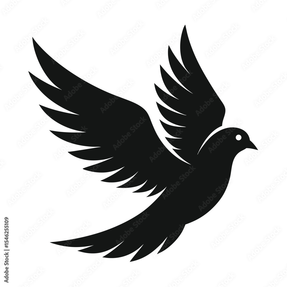 Obraz premium Stylized Black Bird Silhouette with Wings Spread in Flight Against White Backdrop
