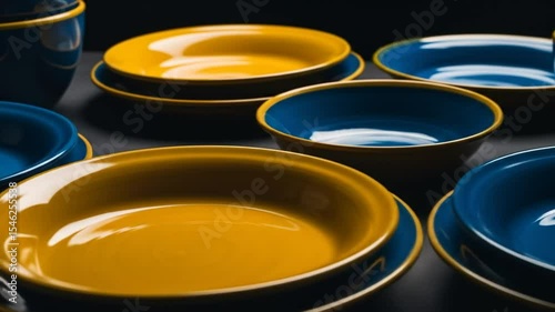 Yellow and Blue Ceramic Bowls and Plates