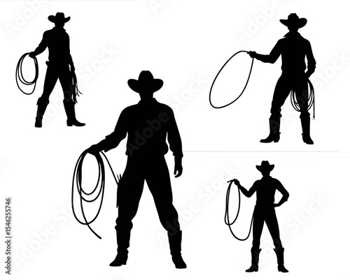 silhouettes of cow man