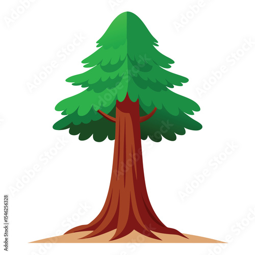 Stylized Evergreen Tree Illustration Dark Brown Trunk and Green Foliage on Sand