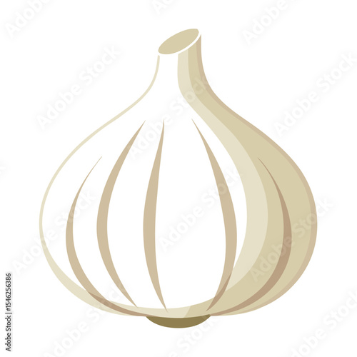 Stylized Garlic Bulb Illustration with Creamy White Tone Isolated on White Background