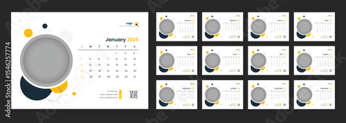 2026 Calendar Planner Set of new Template 12 Monthly Page for Corporate or Personal use. Desk Calendar 2026 template. Calendar template for 2026 with week start on Sunday.