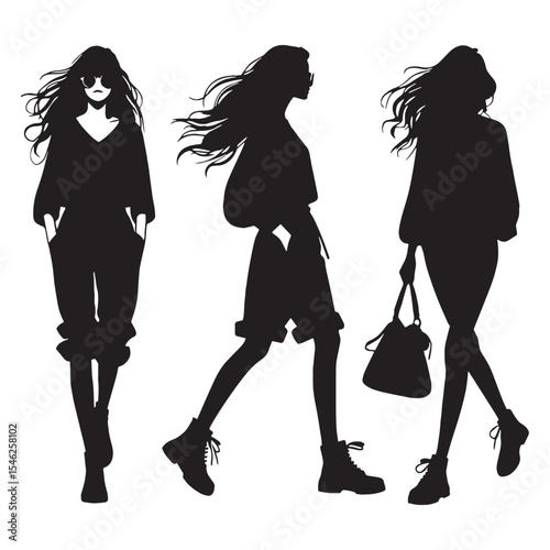Wandering walking woman Figure Ambling Casually Without Any Set Destination - Walking Woman silhouette - Walking woman Vector - Silhouette of walking woman
