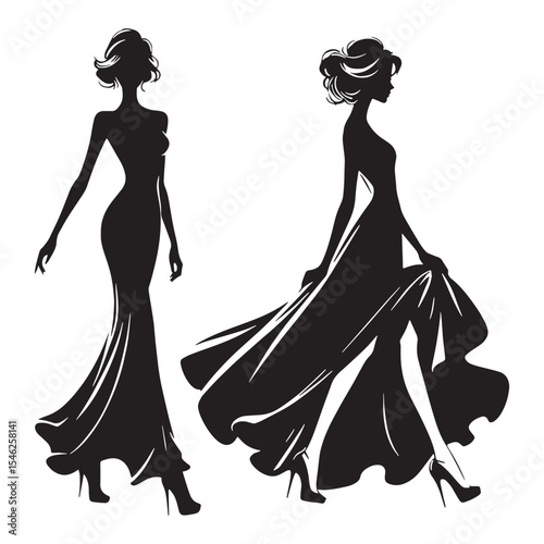 Unique walking lady Individual Taking Steps in Her Own Distinctive Style - Walking Woman silhouette - Walking woman Vector - Silhouette of walking woman

