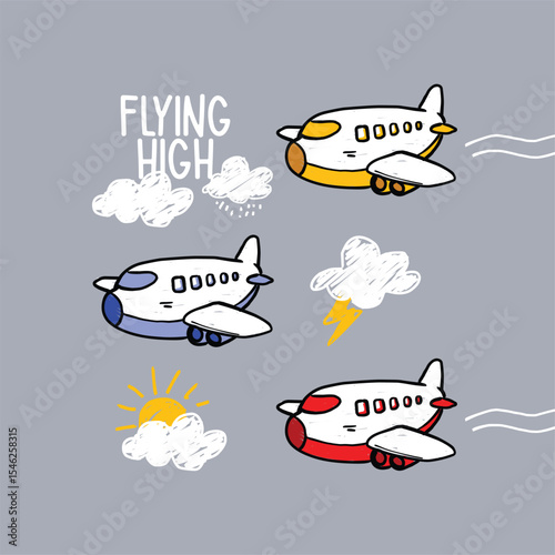 doodle airplane flying high vector  
