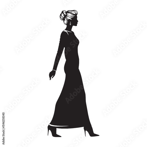 Calm walking woman Person Progressing with a Steady and Balanced Rhythmic Pace - Walking Woman silhouette - Walking woman Vector - Silhouette of walking woman
