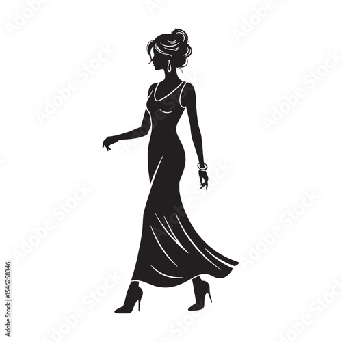 Joyful walking lady Spirit Taking a Happy Stroll with a Light and Free Heart - Walking Woman silhouette - Walking woman Vector - Silhouette of walking woman
