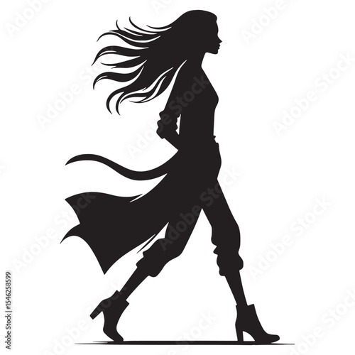 Confident walking lady Stance of a Female Stepping with Purpose and Assurance - Walking Woman silhouette - Walking woman Vector - Silhouette of walking woman
