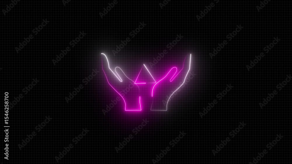 Neon glowing hand icon 4k animation on black background motion video