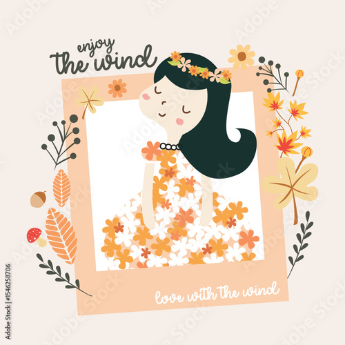 enjoy the wind girl doodle vector 