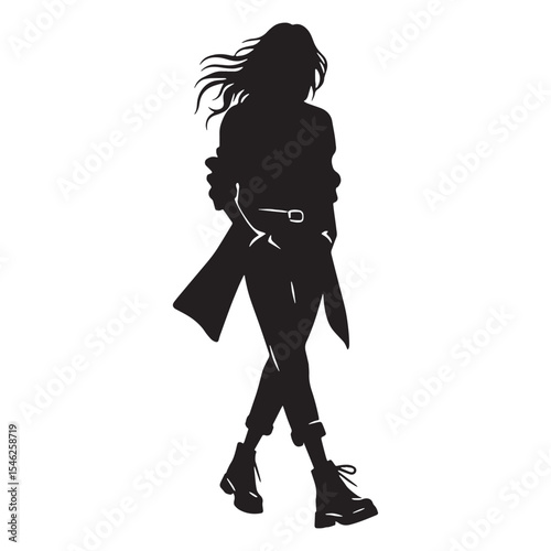 Relaxed walking woman Human Form Progressing Casually Without Any Sense of Rush - Walking Woman silhouette - Walking woman Vector - Silhouette of walking woman

