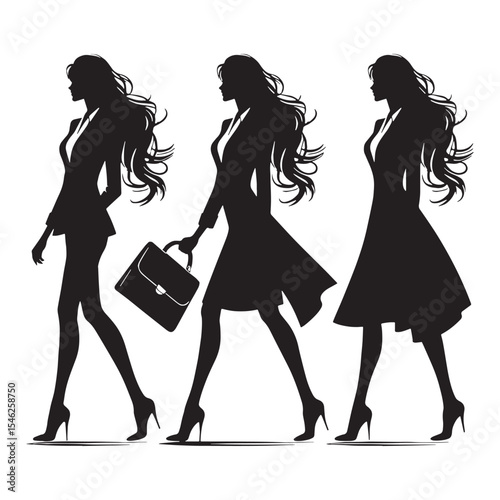 Thoughtful walking lady Contemplative Shape Depiction, Moving Slowly in Quiet Reflection Along a Path - Walking Woman silhouette - Walking woman Vector - Silhouette of walking woman
