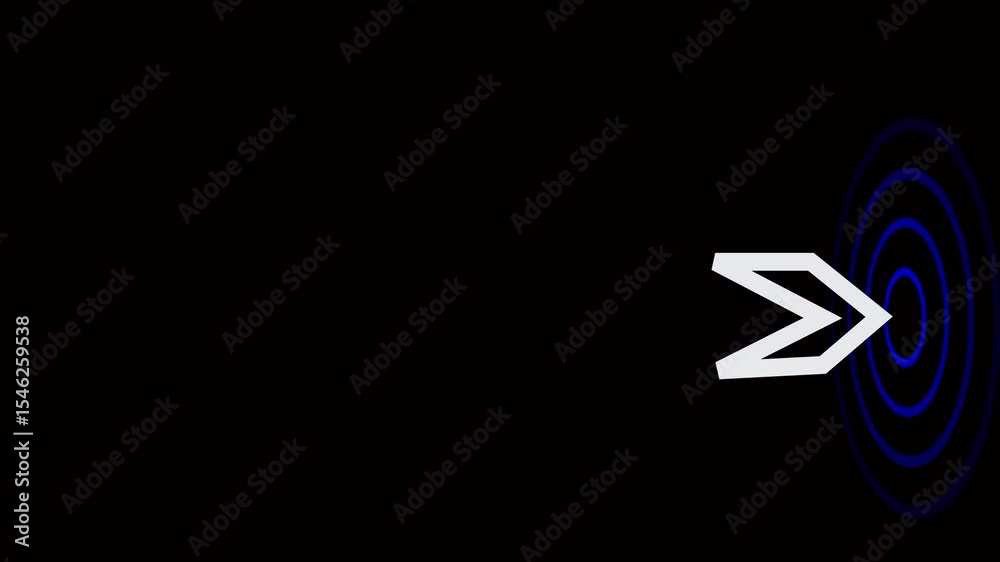 arrow icon with radio waves animation on black background and 4k motion video.