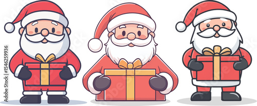 Cartoon illustration of Santa Claus holding a gift

