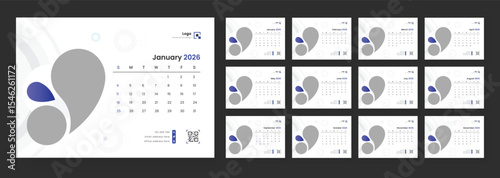 Desk Calendar Template 2026. Desk calendar with week start Sunday for print.