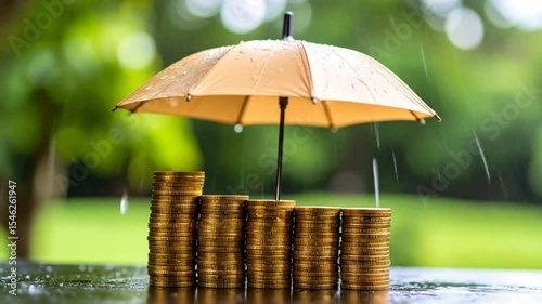 Wallpaper Mural Protect Your Wealth: Umbrella Protecting Stacks of Coins from Rain - Financial Security Concept Torontodigital.ca