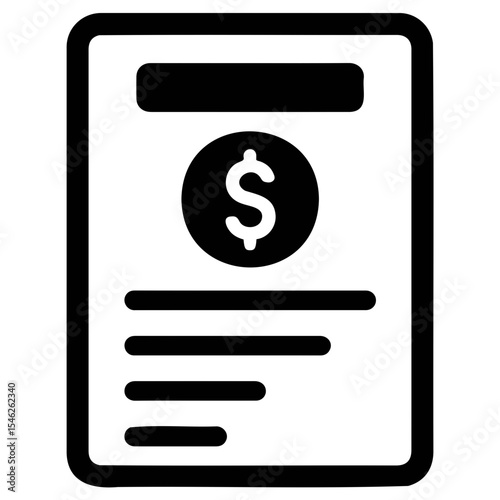 Illustration of a financial document with a dollar sign and horizontal lines of text data on transparent background