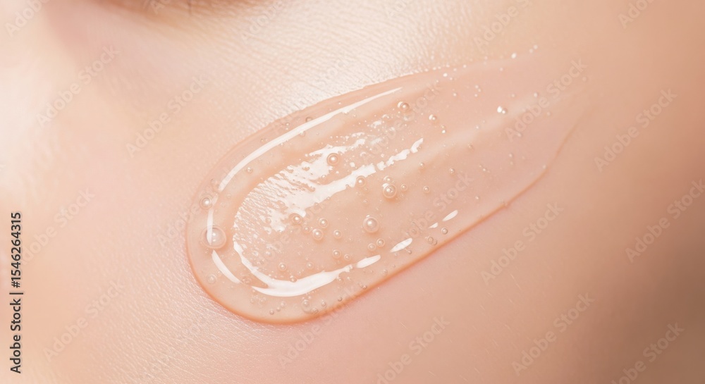 Fototapeta premium close-up of clear gel moisturizer on smooth skin texture