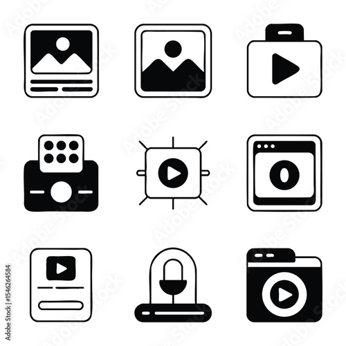 Pixel Art Media Icons: Video & Photo Playback Symbols